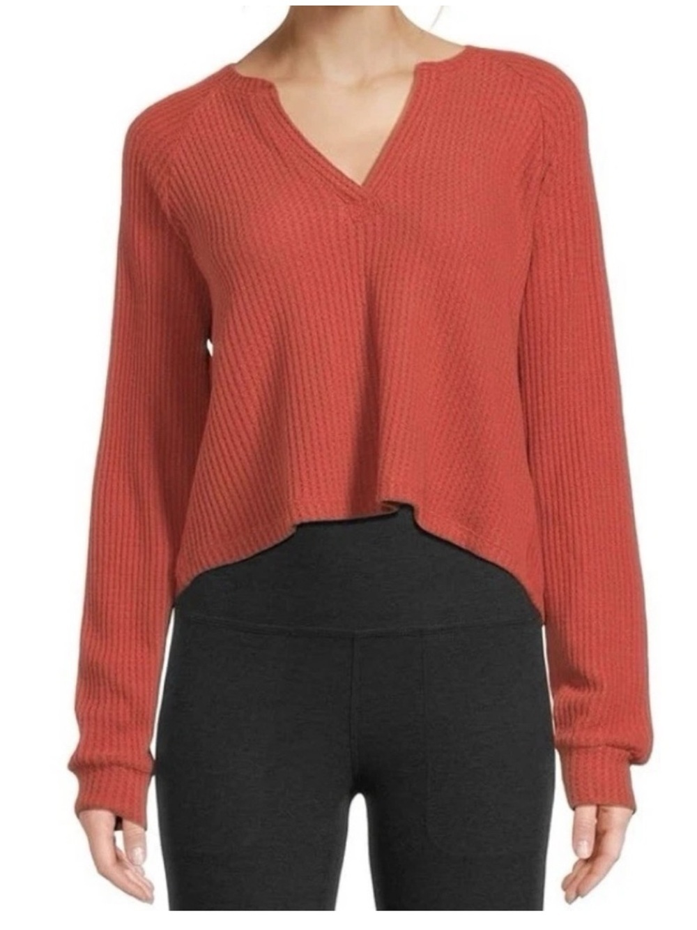 Beyond Yoga Free Style Knit Pullover Cropped Rust Orange Small
